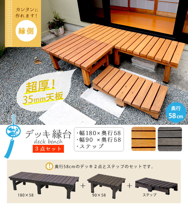 【送料無料】デッキ縁台180×58　3点セット｜GreenShopVR